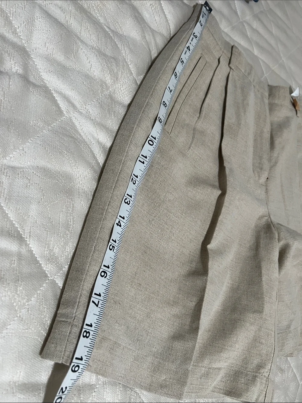 Liz Claiborne Oat Beige Tailored High-Waist Linen Cotton Shorts Minimalist Sz 8